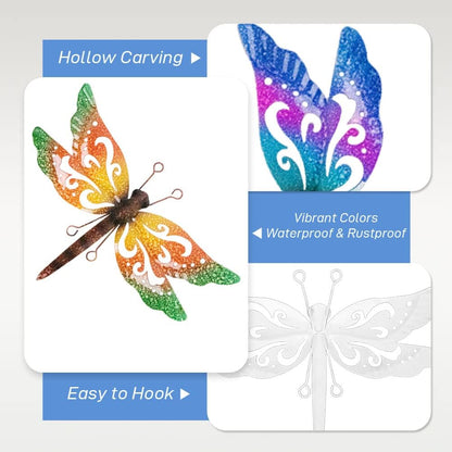 Metal Dragonfly Wall Decor, 3 Pack Colorful Dragonfly Outdoor Decor, Metal Outdoor Wall Art for