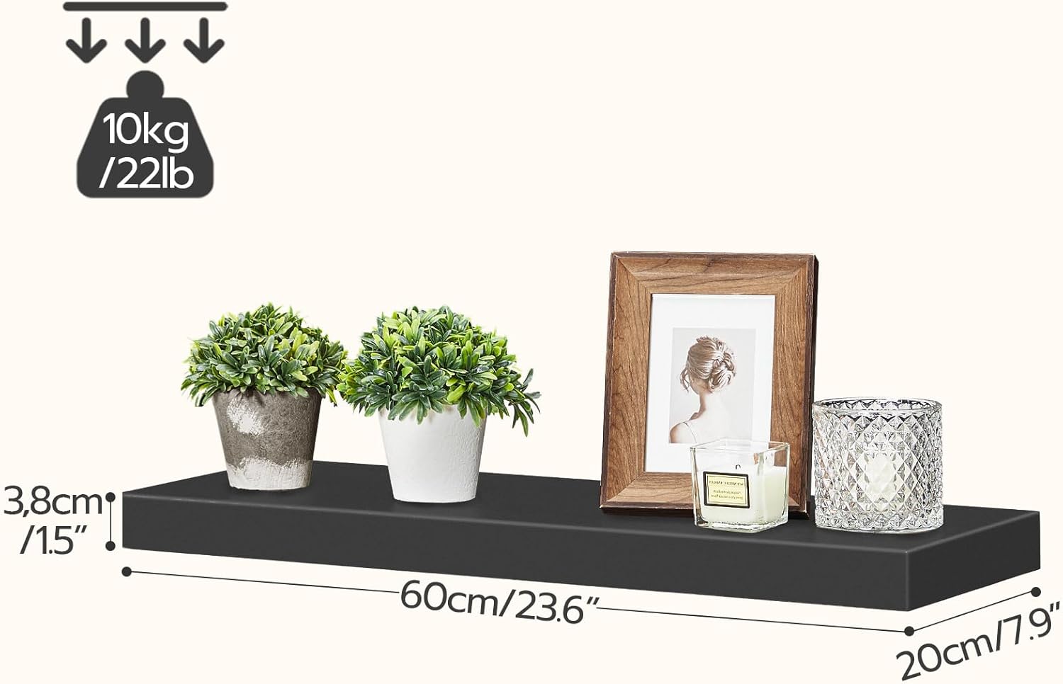 HOOBRO Floating Shelves for Wall, Wall Mounted Shelf Set of 2, 23.6" Hanging Shelf with Invisible