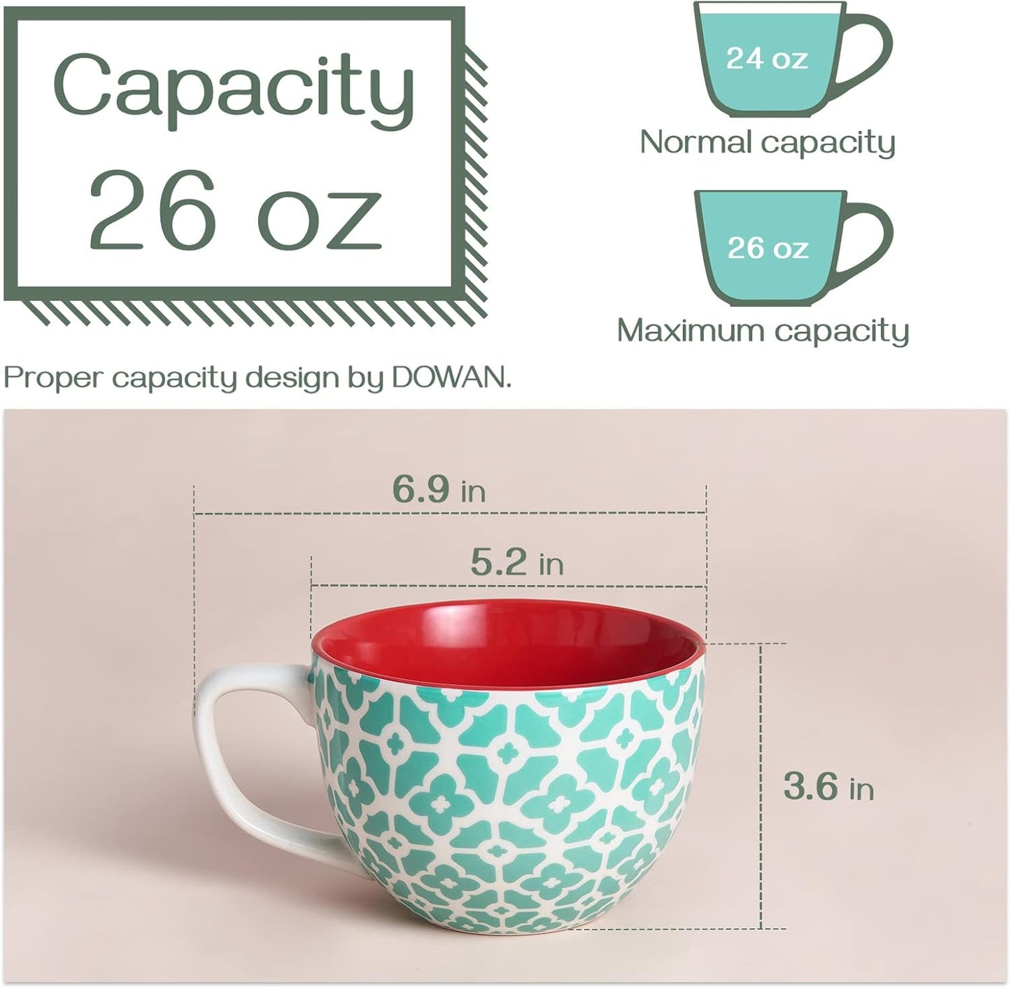 DOWAN Coffee Mugs Set of 4, 24 oz Large Coffee Mugs, Jumbo Soup Mugs With Handles, Ceramic Coffee