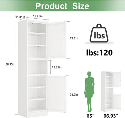 Tall Narrow Storage Cabinet 66.93" H Tall Bathroom Cabinets Metal Pantry Cabinet, 4 Adjustable