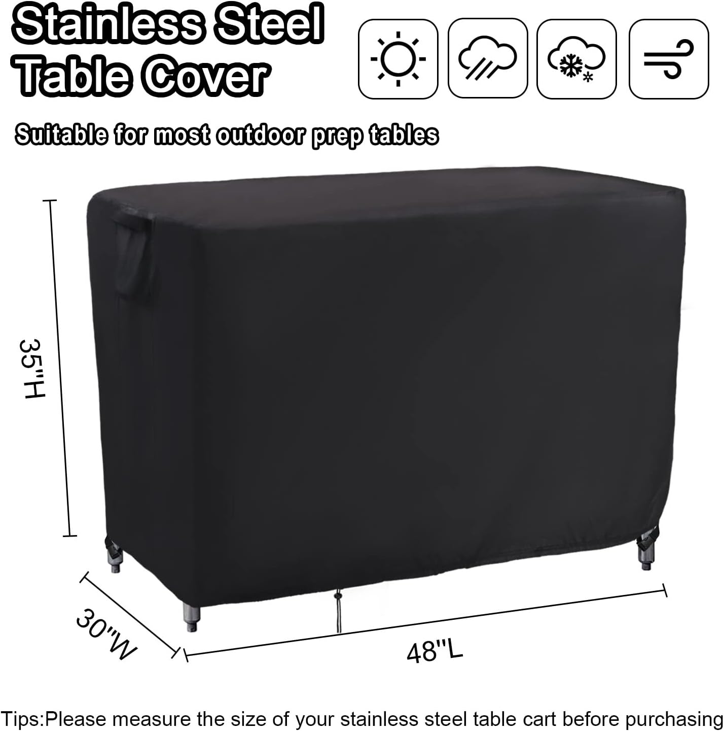 Kingling Outdoor Prep Table Cover 48 Inch, Waterproof Stainless Steel Table Cover Metal Outdoor