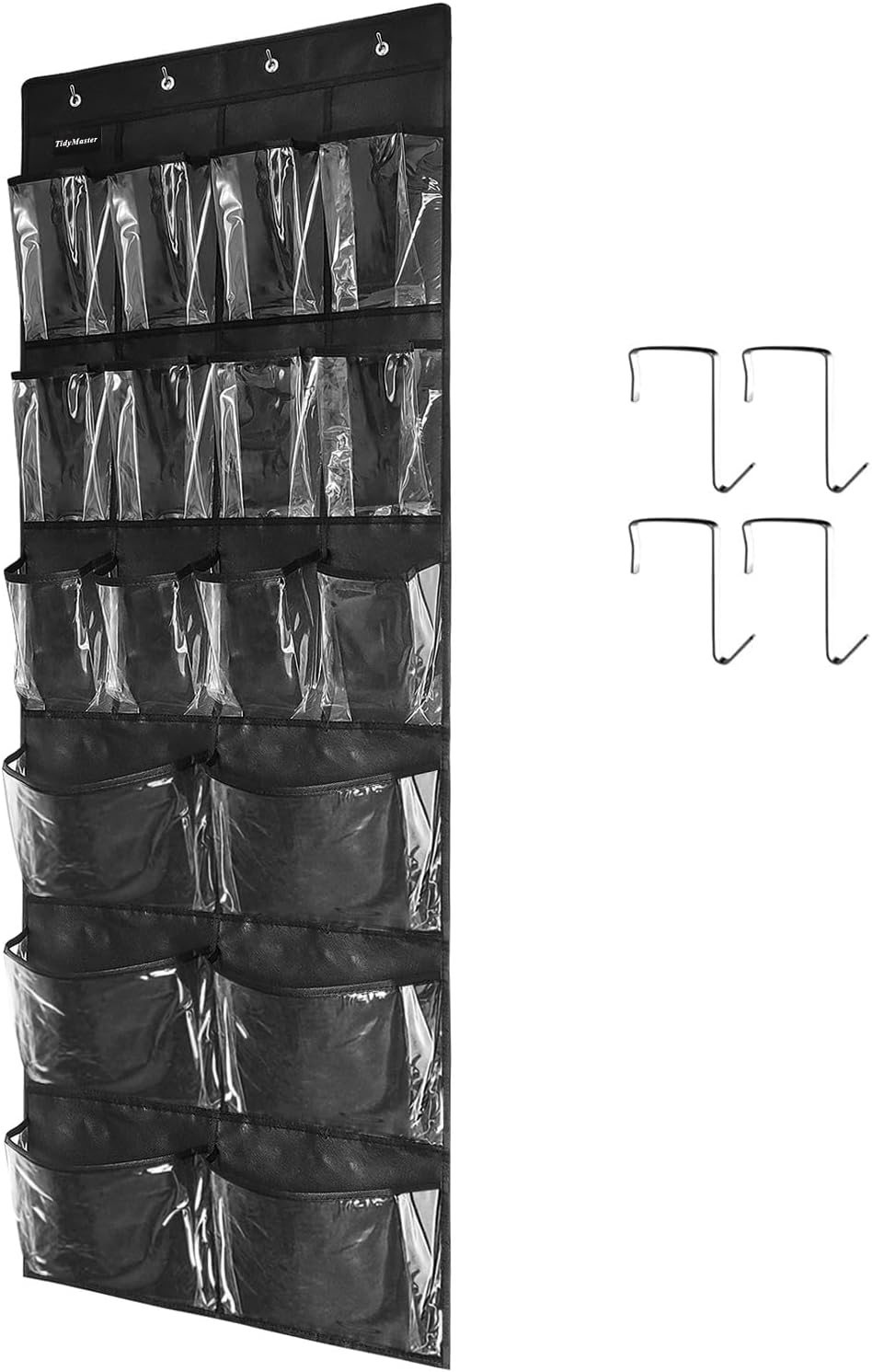 Extra Large Hanging Over Door Shoe Organizer, Closet Shoe Rack - 12+6 Crystal Pockets, 4 Hooks