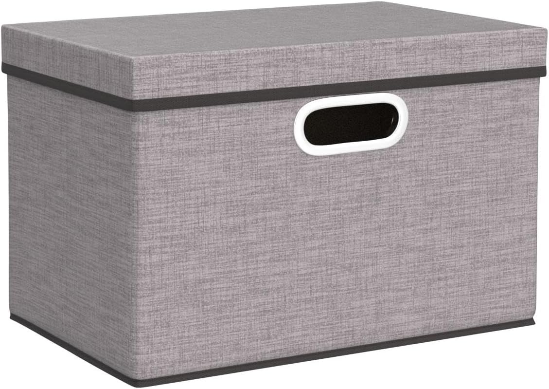 PRANDOM Foldable Storage Boxes with Lids [3-Pack] Linen Fabric Collapsible Storage Bins Organizer