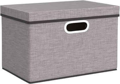 PRANDOM Foldable Storage Boxes with Lids [3-Pack] Linen Fabric Collapsible Storage Bins Organizer
