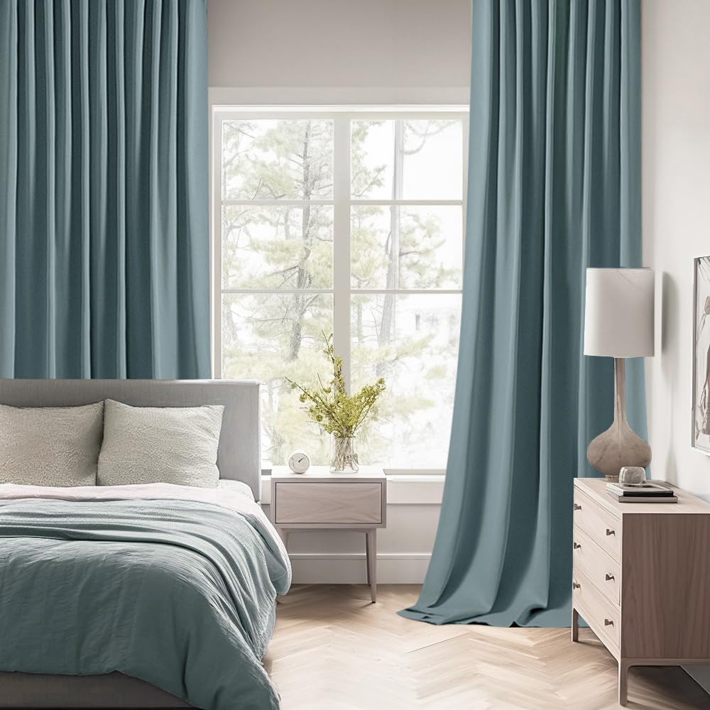MIULEE Greyish Blue Back Tab Blackout Curtains 84 Inch Length 2 Panels Set for Living Room Bedroom