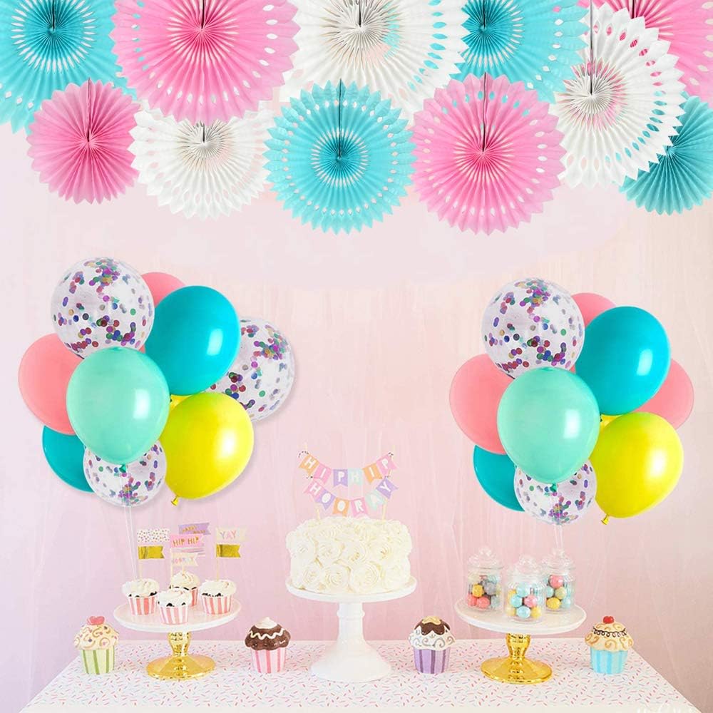 He or She Gender Party Supplies Blue Pink White Hanging Honeycomb Round Paper Fans for Birthday