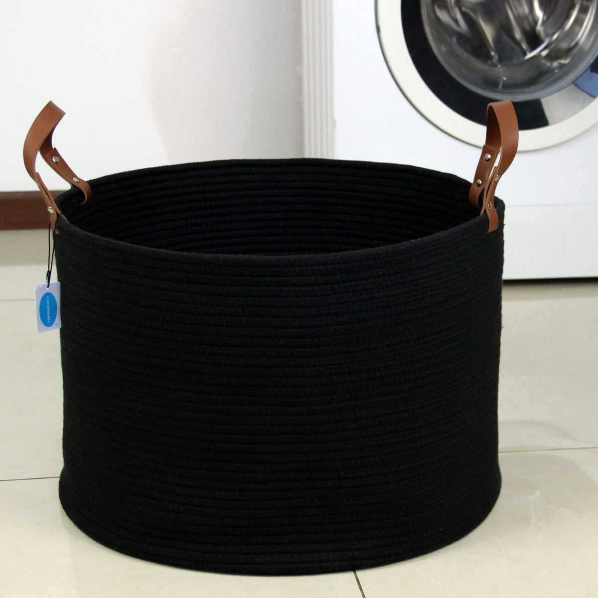 Casaphoria XXXLarge Cotton Rope Basket for Living Room - Woven Storage Basket with long Handle for