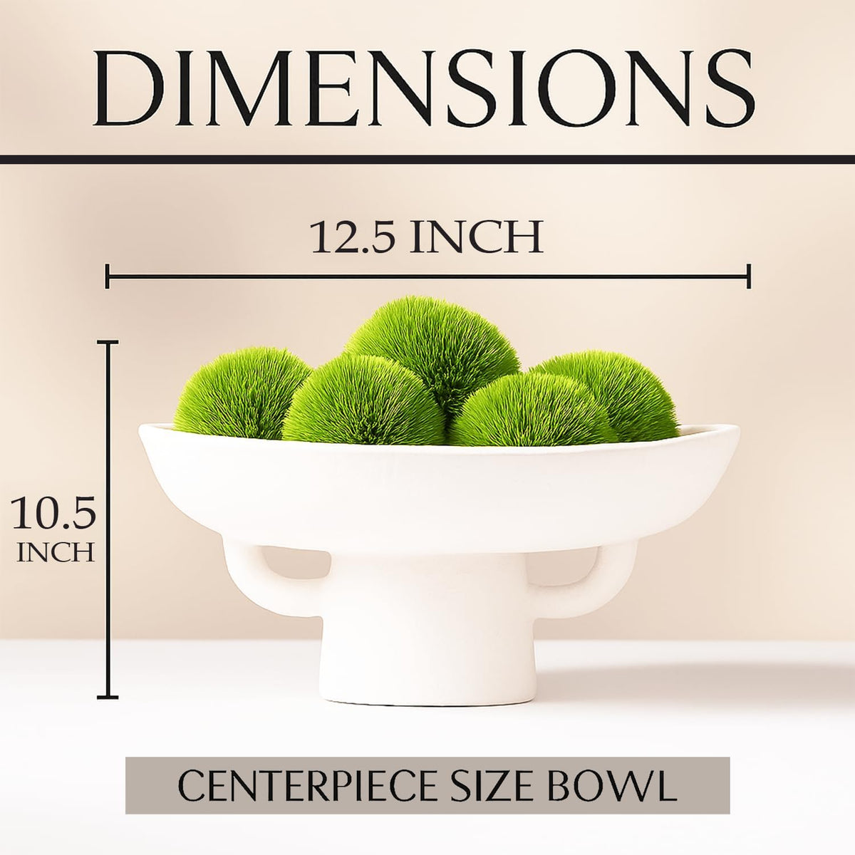 Luxurious White Textured Ceramic Bowl and Greenery Set,12.5x10.5 Inch Pedestal Decorative Bowl