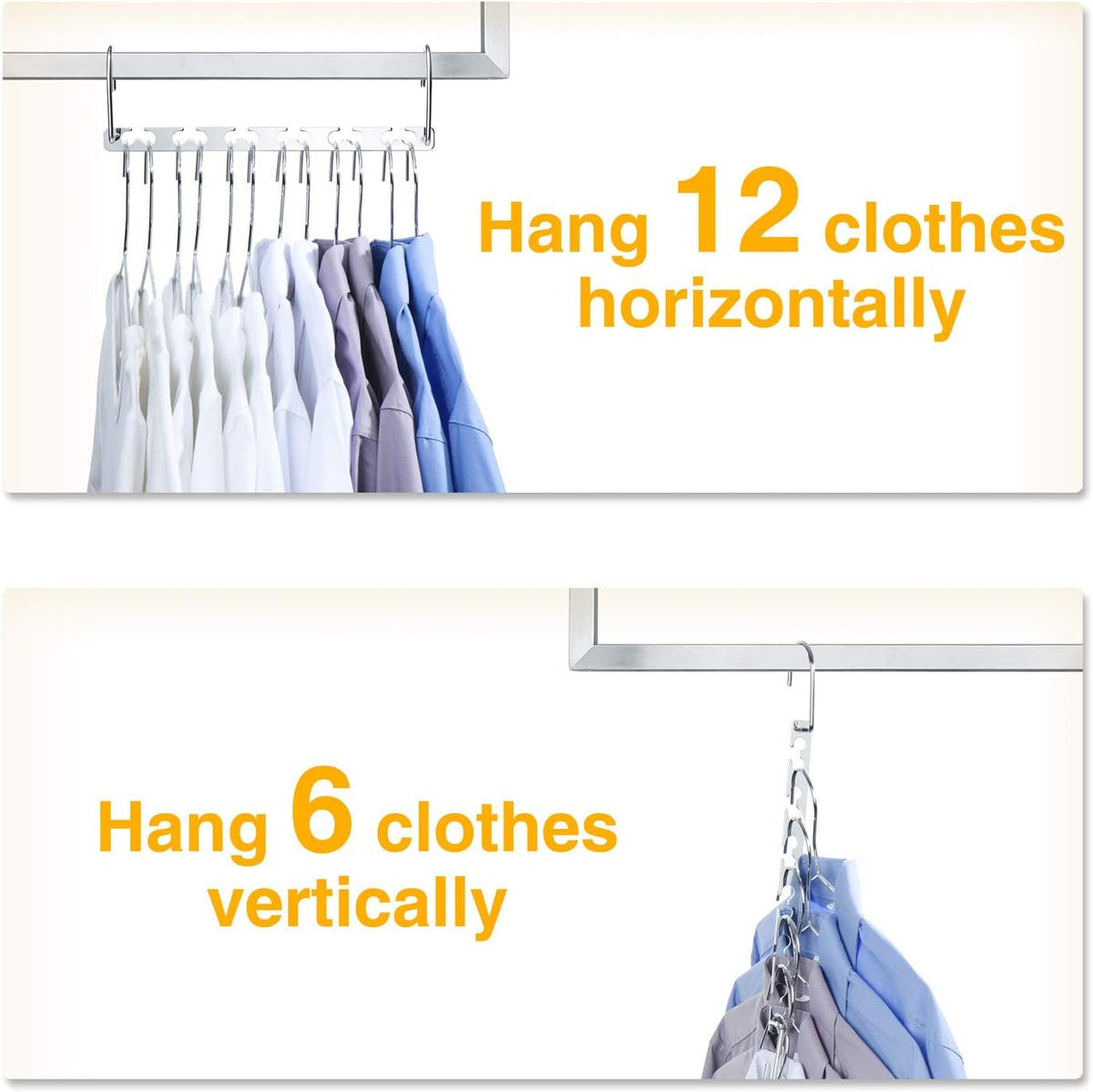 HOUSE DAY 10.5 Inch Closet Space Saving Wardrobe Clothing Magic Hangers Oragnizer Heavy Chrome
