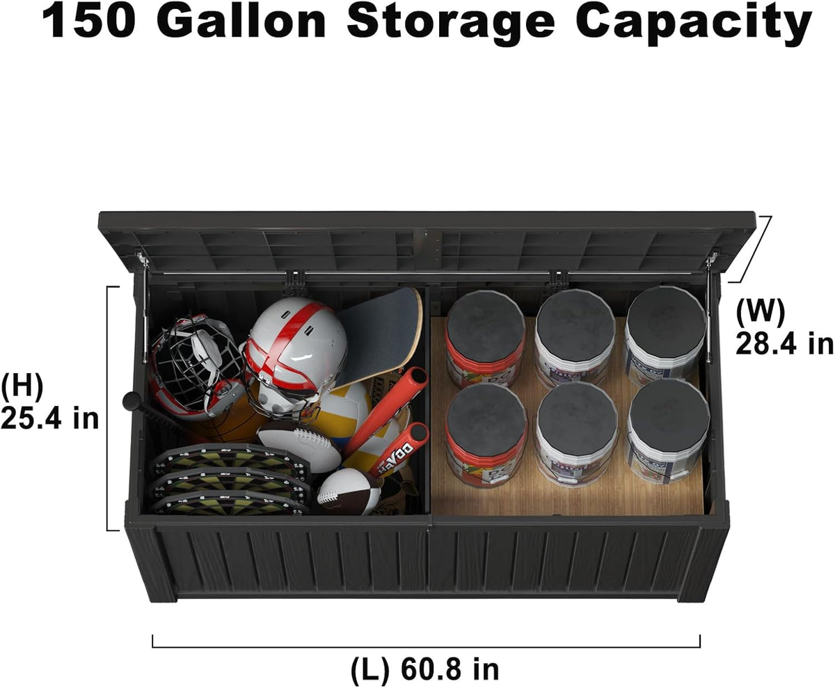 Vixzen 150 Gallon Resin Deck Box, Lockable Outdoor Storage Box for Patio Cushions Storage