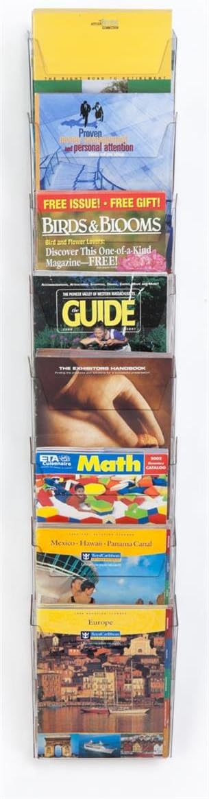 Displays2go Hanging Literature Rack with 8 Tiered Pockets for 8.5x11 Magazines, Wall Mounting