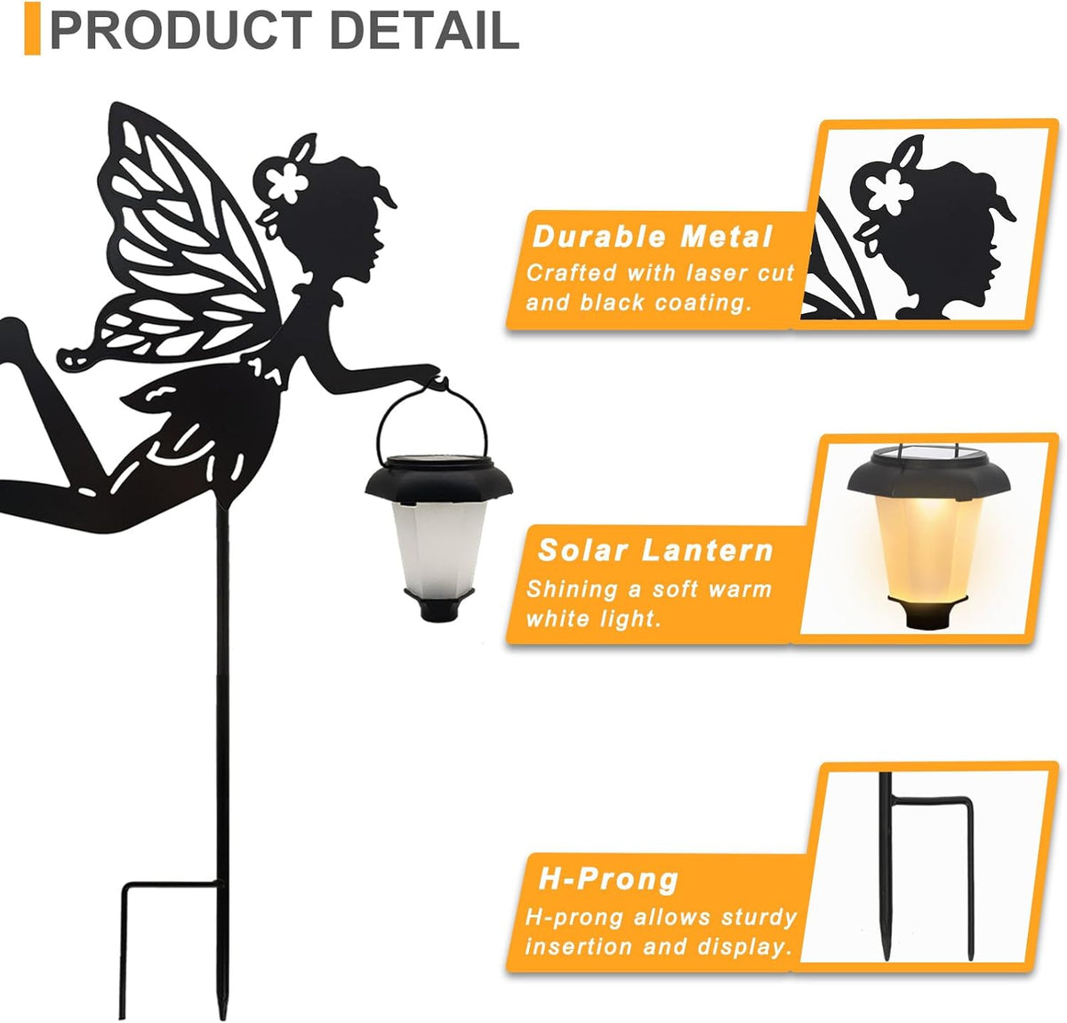 Solar Fairy Garden Stake Decorative Lantern, 2 Pack Metal Fairy Angel Garden Silhouette Lights for