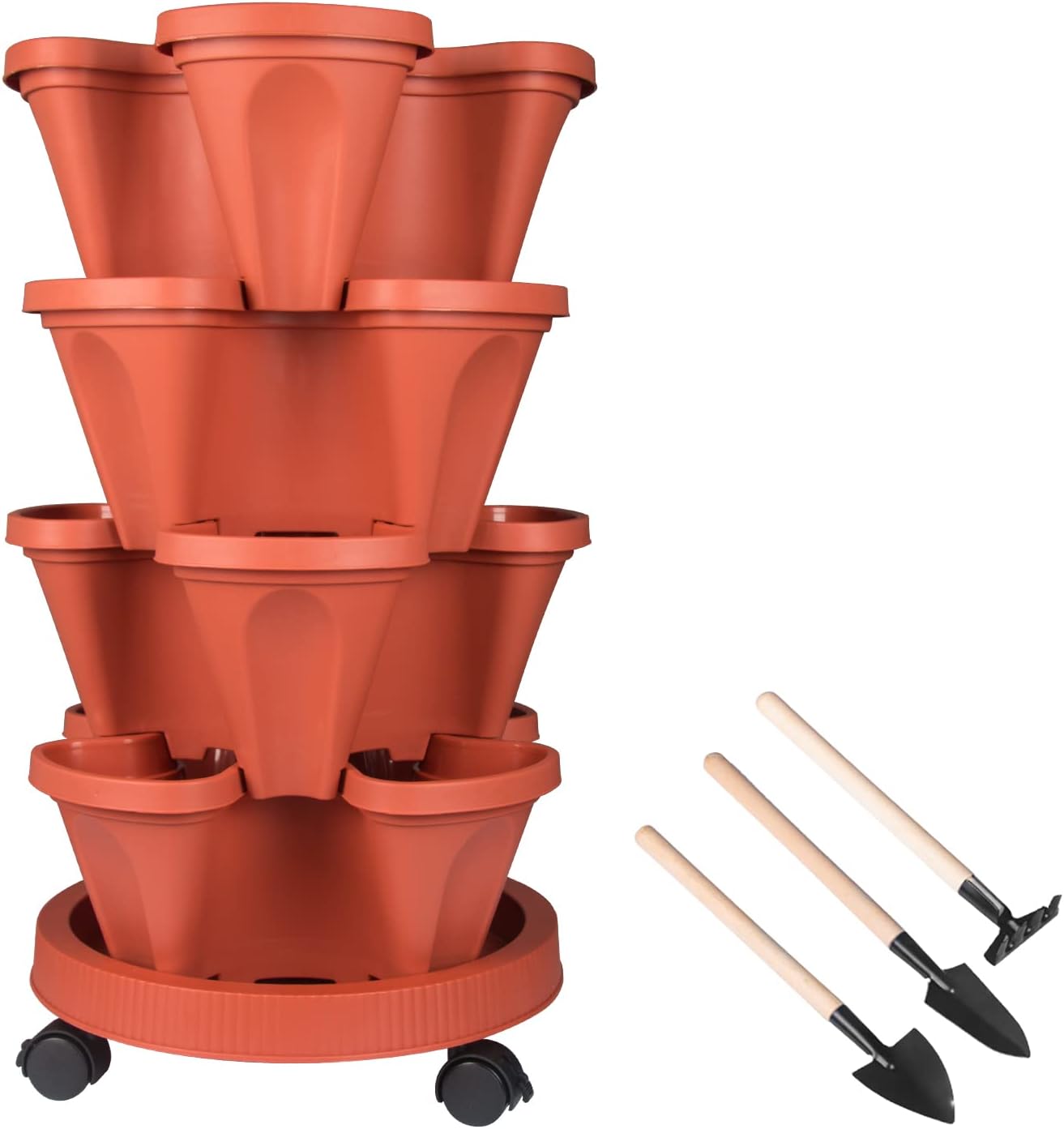 DUNCHATY Stackable Planters 4 Tier Vertical Garden Planting Tower Planters Strawberry, Herb
