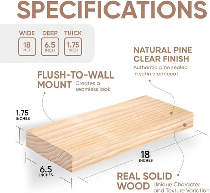Homeforia 18 inch Natural Floating Shelf, High End Solid Real Wood 18inch Small Floating Shelves