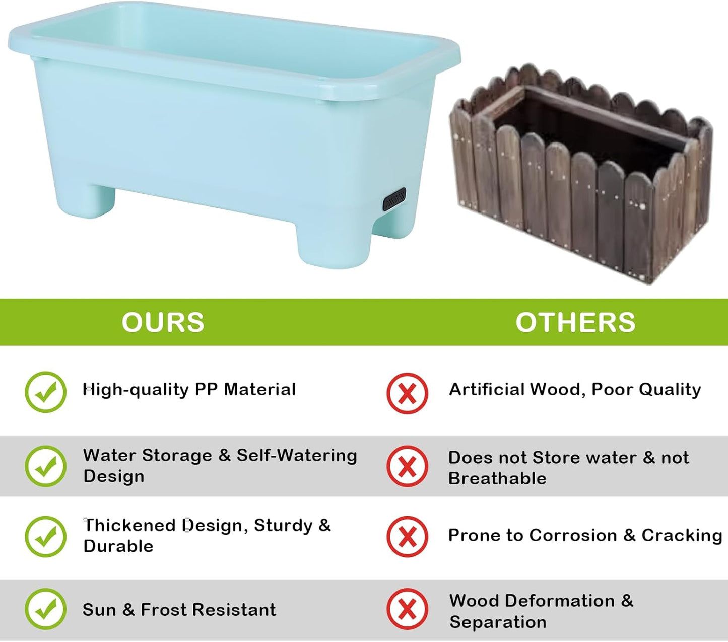 Self-Watering Rectangle Planter Boxes 8-Pack, 15.7-Inch Window Box Planter with Drainage Holes &