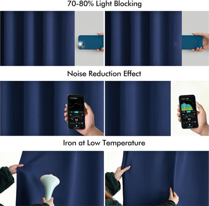 MIULEE Navy Blue Back Tab Blackout Curtains 120 Inch Long 2 Panels Set for Bedroom, Rod
