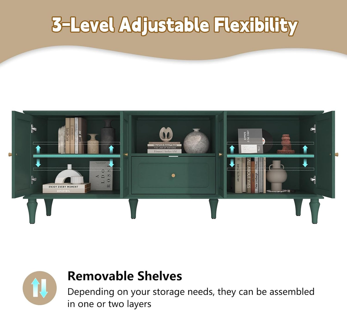 ARTPOWER 67'' Mid-Century Modern TV Stand with Storage Drawer and Doors, Long TV Stand with
