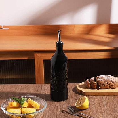 Sweejar Large Ceramic Olive Oil Dispenser Bottle, 24 Oz Relief Opaque Oil Cruet Protects Oil To