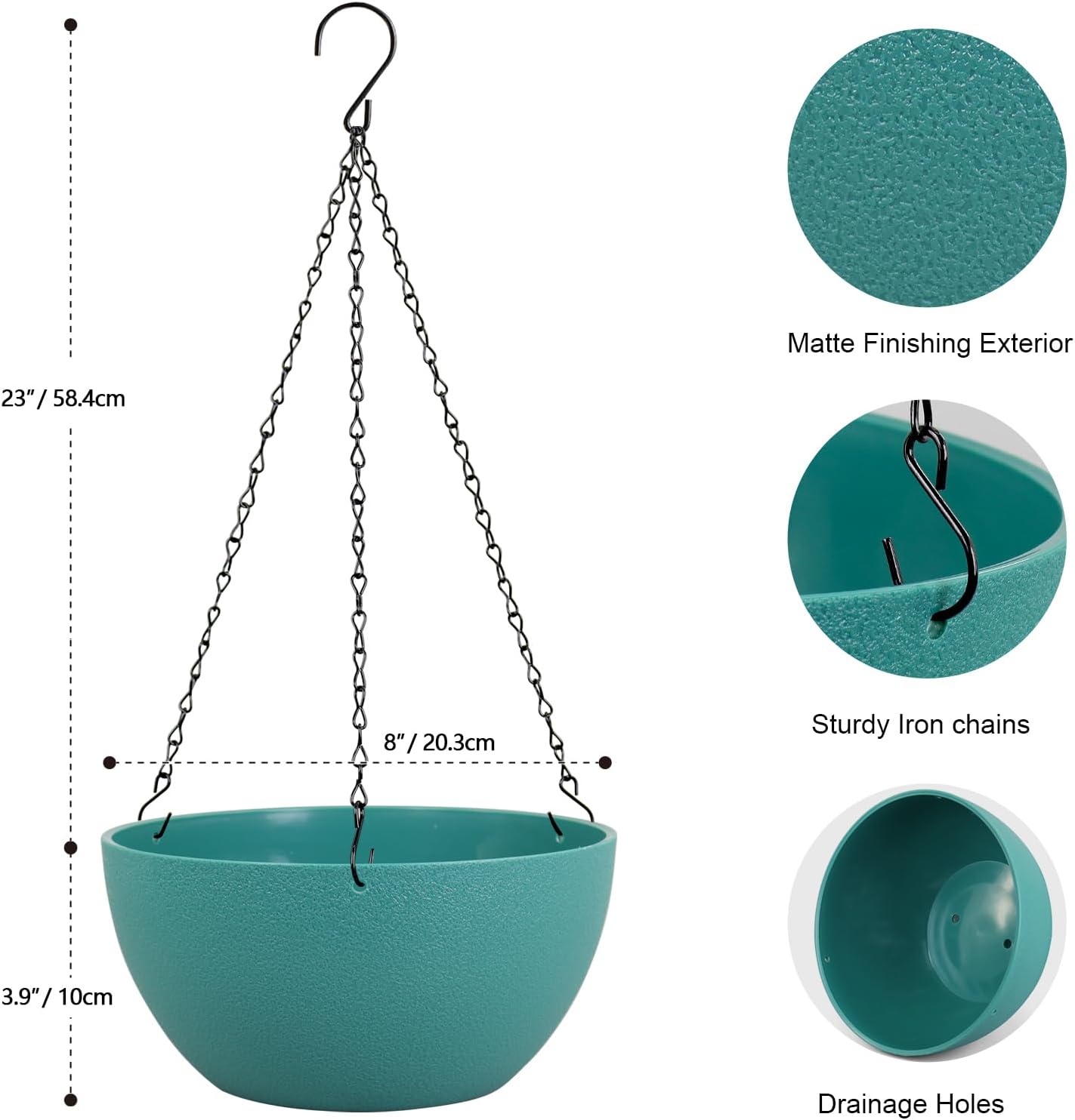 8 inch Small Hanging Planters Plant Pots for Indoor Outdoor Plants, 2 Pack Hanging Flower Pots with