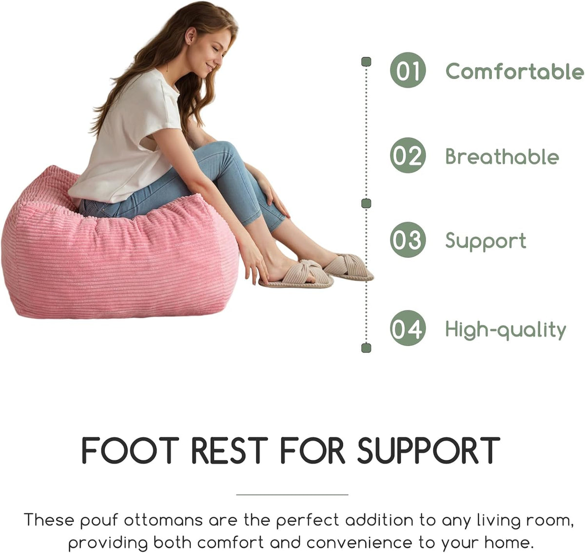 HIGOGOGO Square Stuffed Pouf Ottoman, Corduroy Poufs with Foam Chunk Filling, Furry and Fluffy Pouf