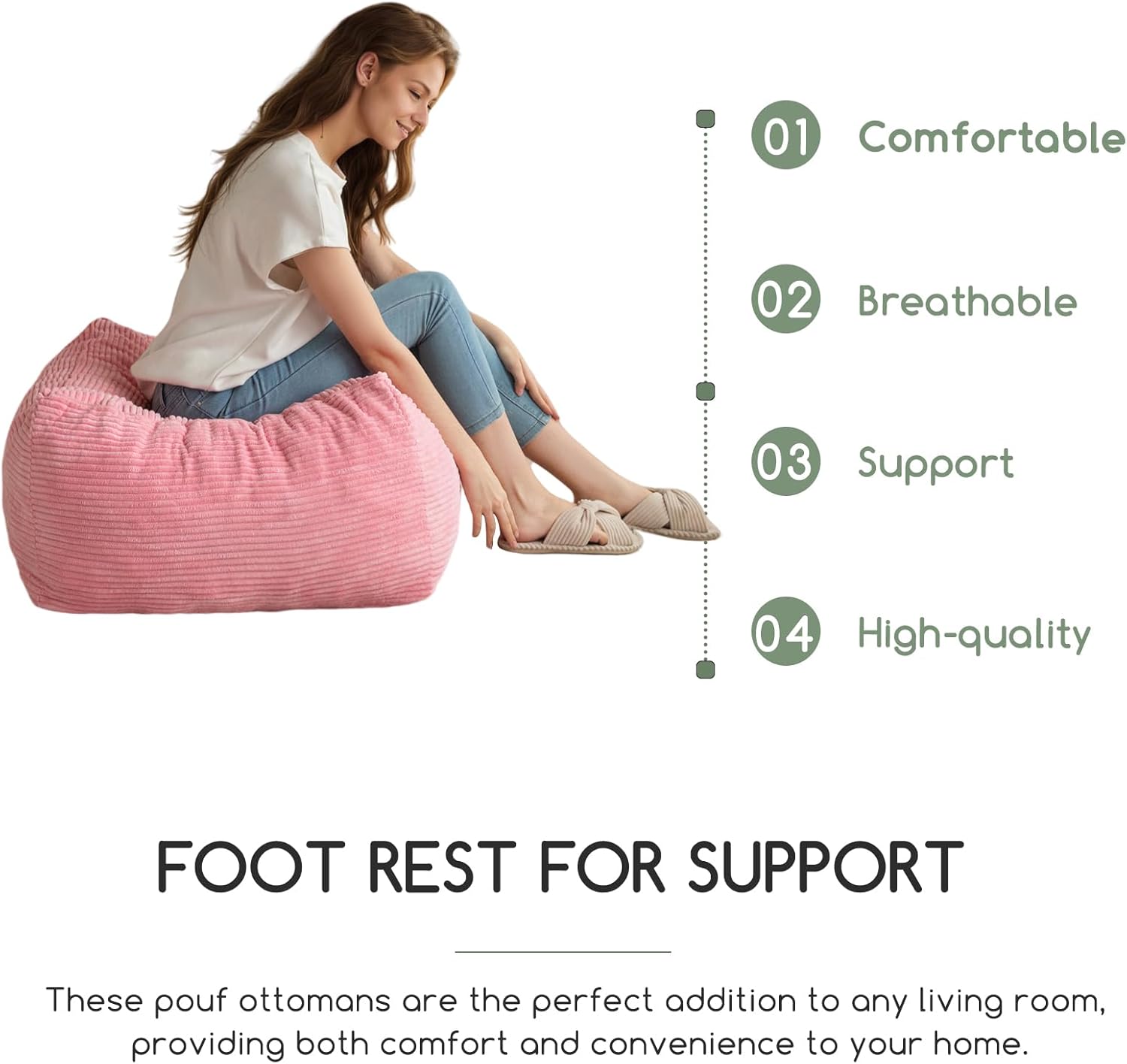 HIGOGOGO Square Stuffed Pouf Ottoman, Corduroy Poufs with Foam Chunk Filling, Furry and Fluffy Pouf