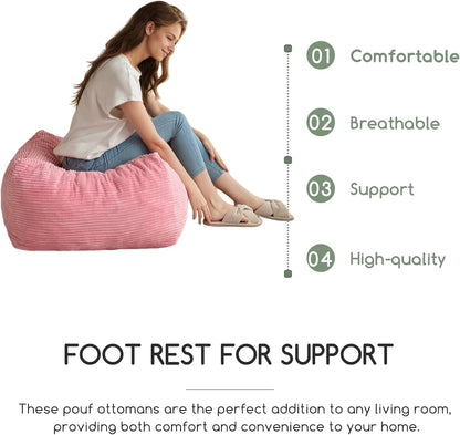 HIGOGOGO Square Stuffed Pouf Ottoman, Corduroy Poufs with Foam Chunk Filling, Furry and Fluffy Pouf