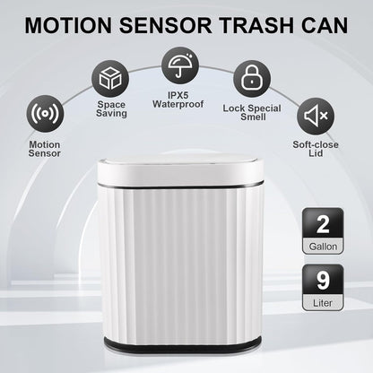 ELPHECO Bathroom Trash Can with Lid 2 Gallon Small Sensor Garbage Can, 9 Liter Slim Smart Trash