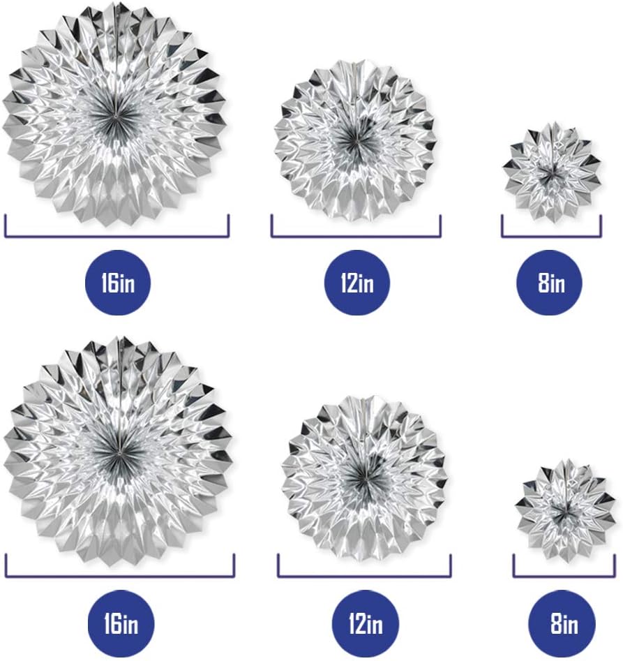 Hanging Paper Fans Party Set, Silver Round Pattern Paper Garlands Decoration for Birthday Baby