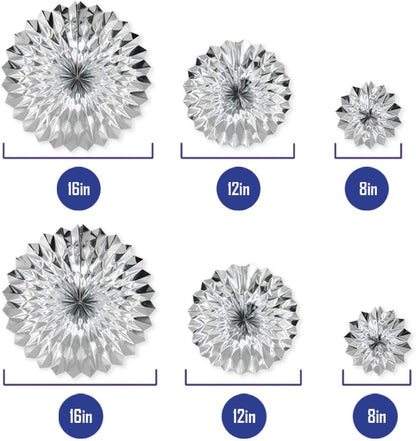 Hanging Paper Fans Party Set, Silver Round Pattern Paper Garlands Decoration for Birthday Baby