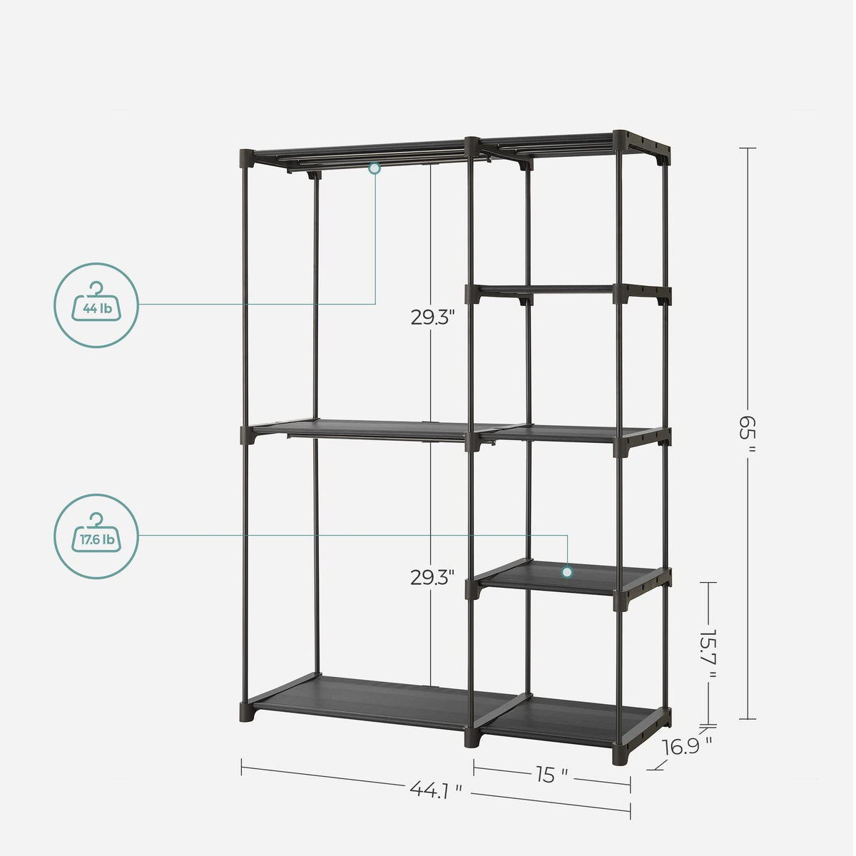 SONGMICS Portable Closet, Freestanding Closet Organizer, Clothes Rack with Shelves, Hanging Rods