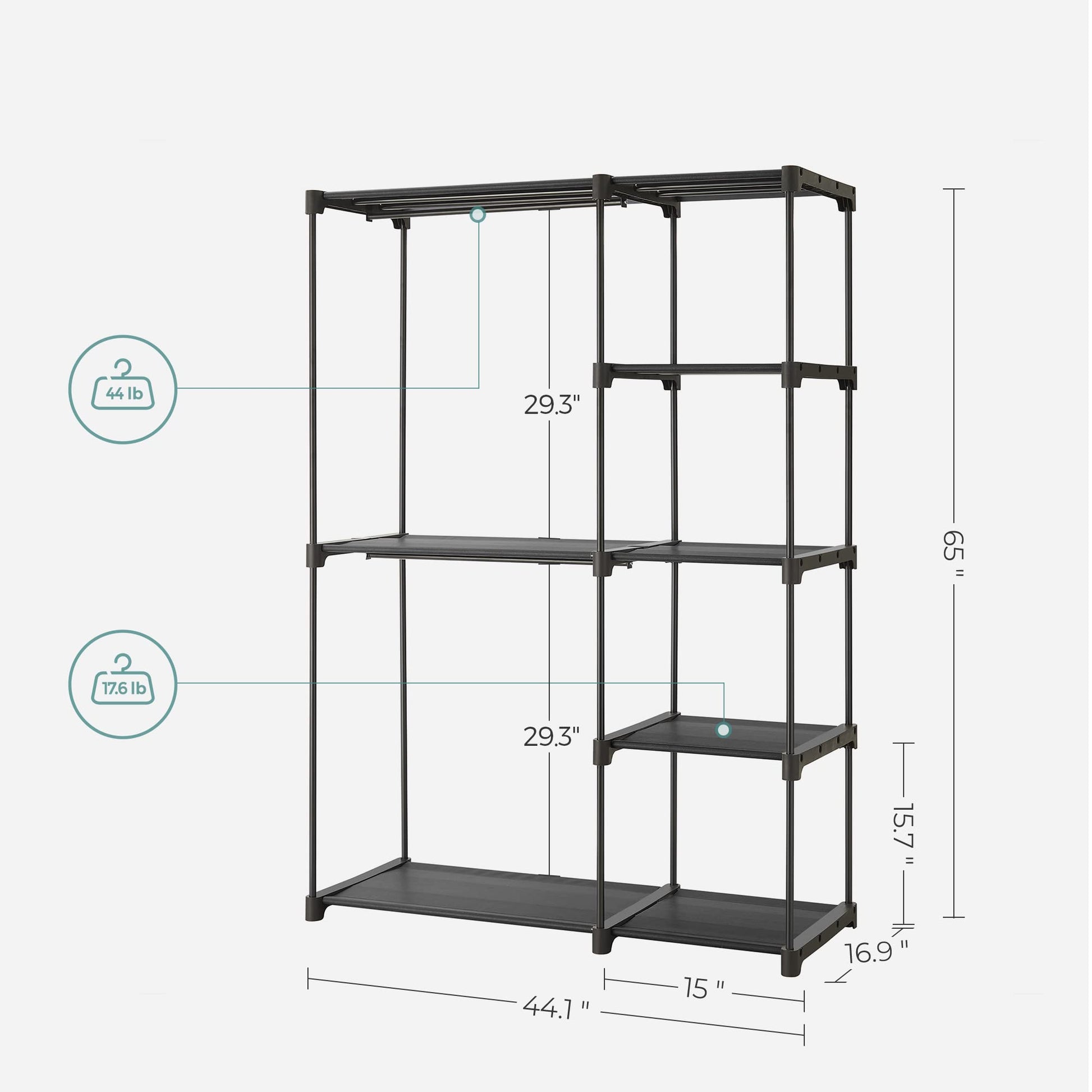 SONGMICS Portable Closet, Freestanding Closet Organizer, Clothes Rack with Shelves, Hanging Rods