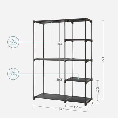 SONGMICS Portable Closet, Freestanding Closet Organizer, Clothes Rack with Shelves, Hanging Rods