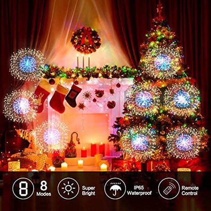 8 Pack Firework Lights 180 Led Copper Wire with 8 Models Power Supply Remote Control Waterproof