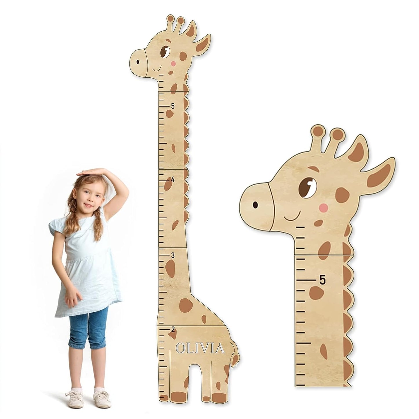Personalized Name Kids Growth Chart for Wall, Cute Giraffe Wooden Growth Chart Kids Height Chart