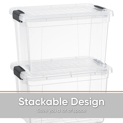 Superio Clear Storage Boxes with Lids, 26.5 Quart Plastic Container Bins for Organizing, Stackable