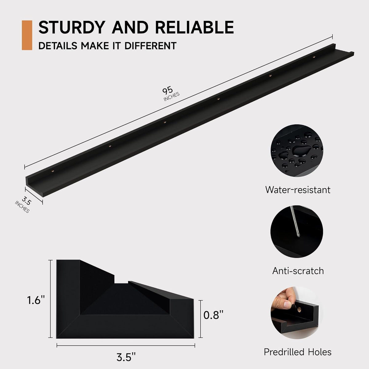 Floating Picture Ledge Shelves for Wall Set of 2, 95 Inches Picture Ledge Shelf with Long Large