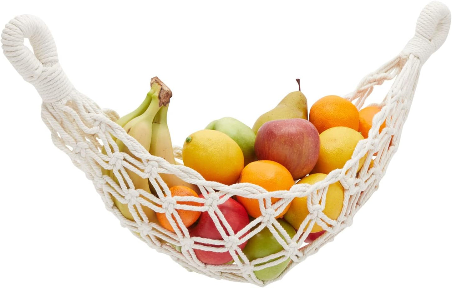 Okuna Outpost Macrame Hanging Fruit Basket Hammock for Kitchen - 6 x 25 x 15 in - White Cotton