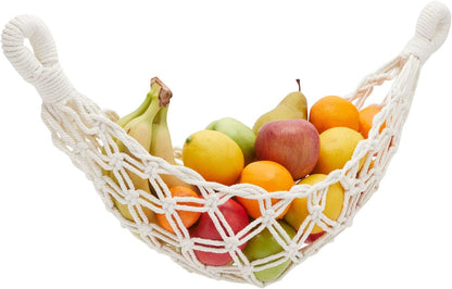 Okuna Outpost Macrame Hanging Fruit Basket Hammock for Kitchen - 6 x 25 x 15 in - White Cotton