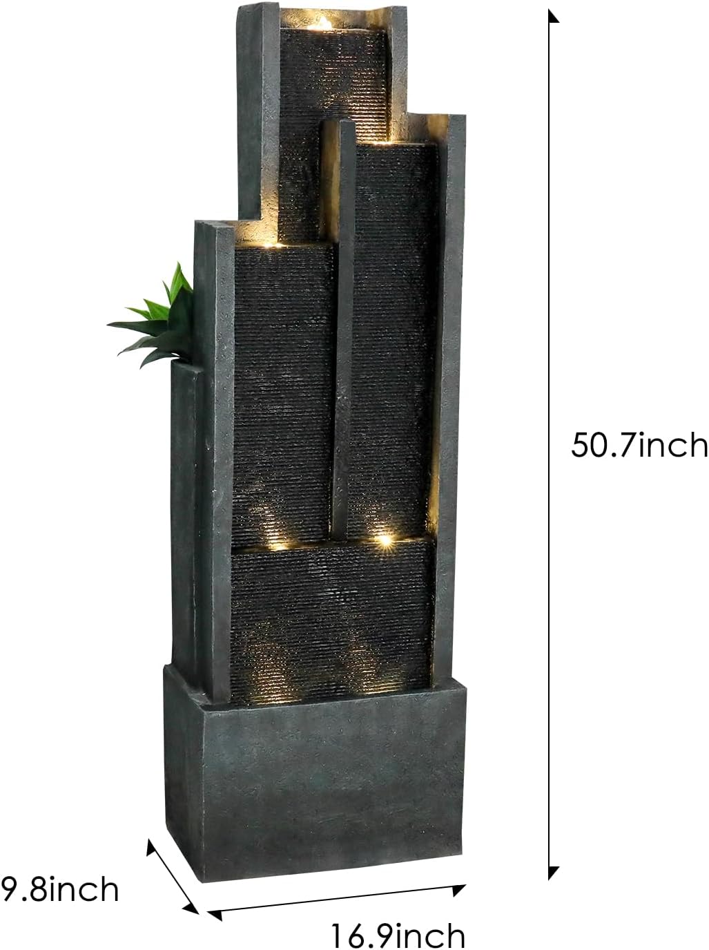SunJet 5-Tiers Indoor/Outdoor Garden Water Fountain - 50.7inches Modern Floor-Standing Cascading