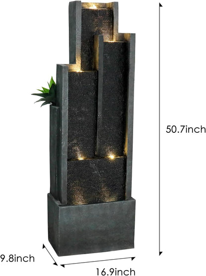 SunJet 5-Tiers Indoor/Outdoor Garden Water Fountain - 50.7inches Modern Floor-Standing Cascading