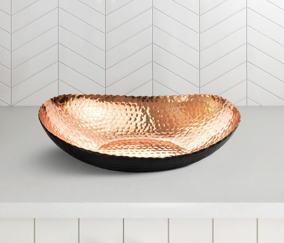 Monarch Abode Hand Hammered Decorative Bowl, 12.75-Inch Black and Copper Plated – Key Bowl for