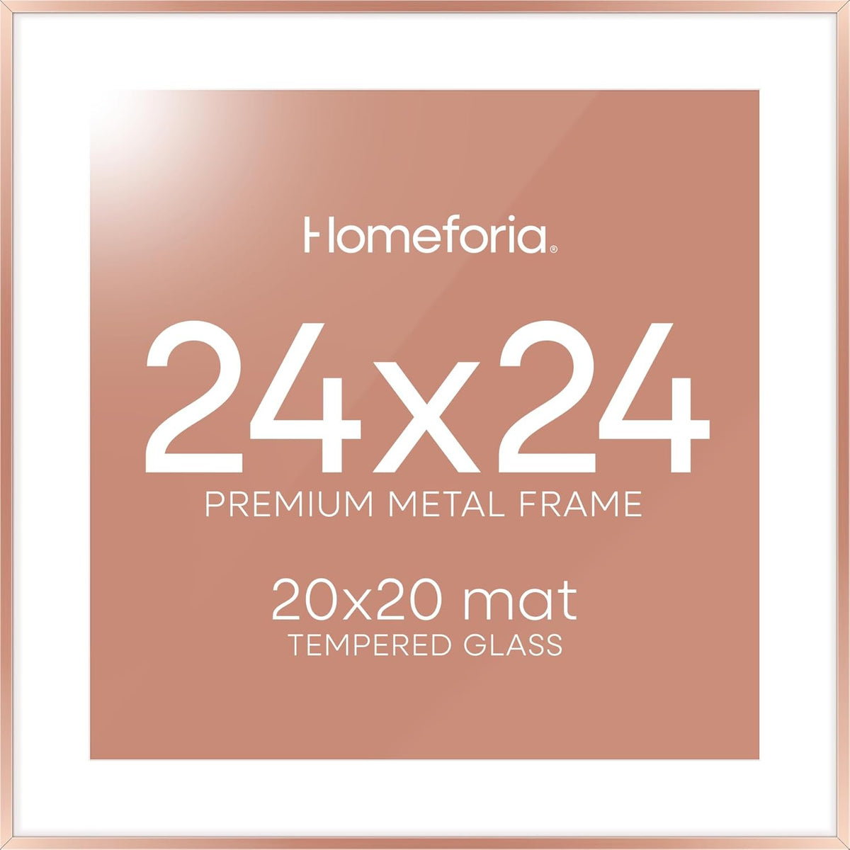Homeforia 24x24 Picture Frame Rose Gold, High End Metal 24 x 24 Large Square Poster Frame with Mat