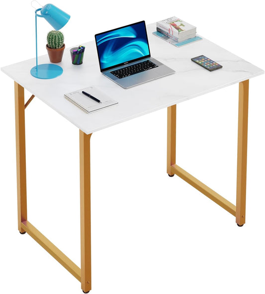 PayLessHere | 32 Inch Computer Desk | White Gold | Office Desk with Metal Frame, Adjustable Feet |