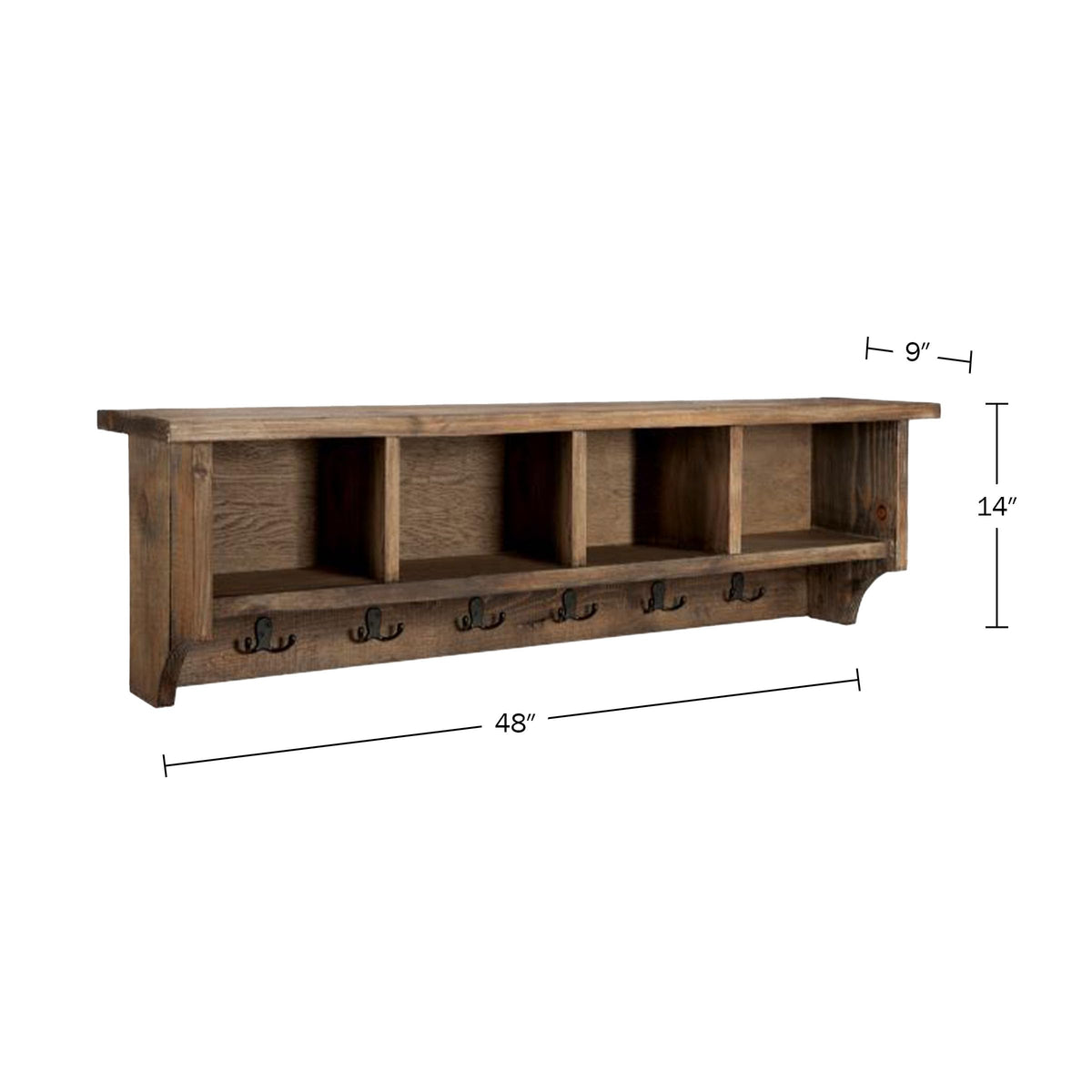 Pomona Solid Wood Entryway Coat Rack with Cubbies, Rustic Brown, 48 Inch