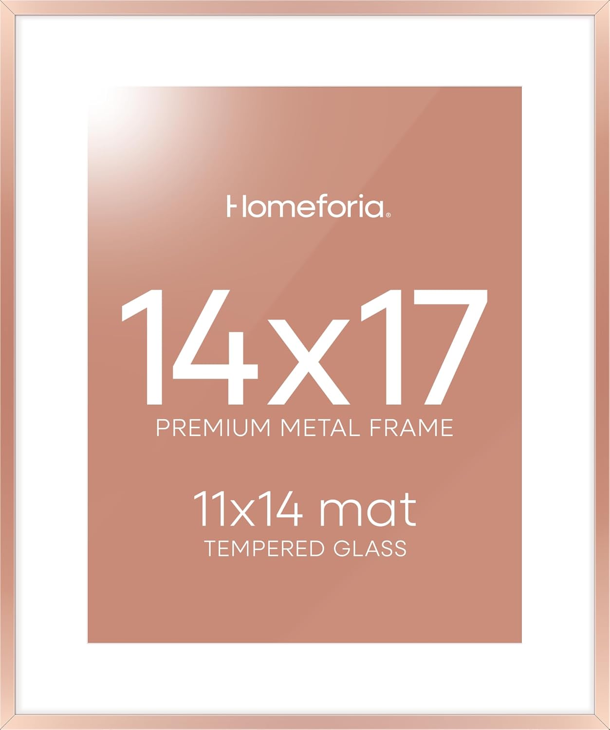 Homeforia 14x17 Picture Frame Rose Gold, High End Metal 14x17 Poster Frames with Mat 11x14 inch