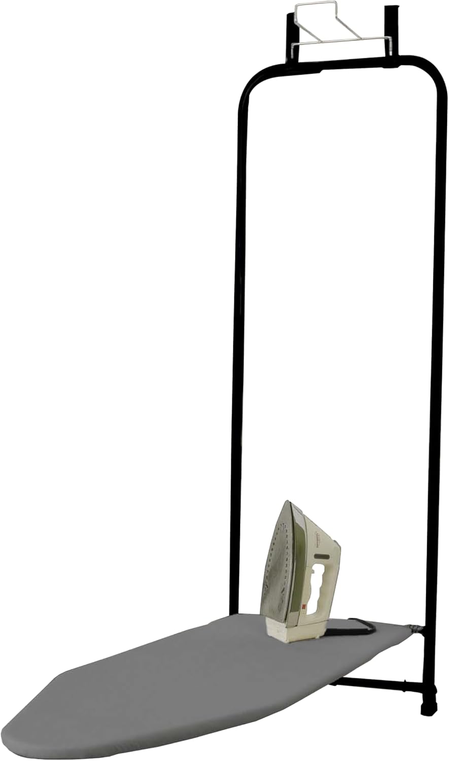 Household Essentials Over-The-Door Ironing Board with Iron Holder | Compact, Self-Closing Design