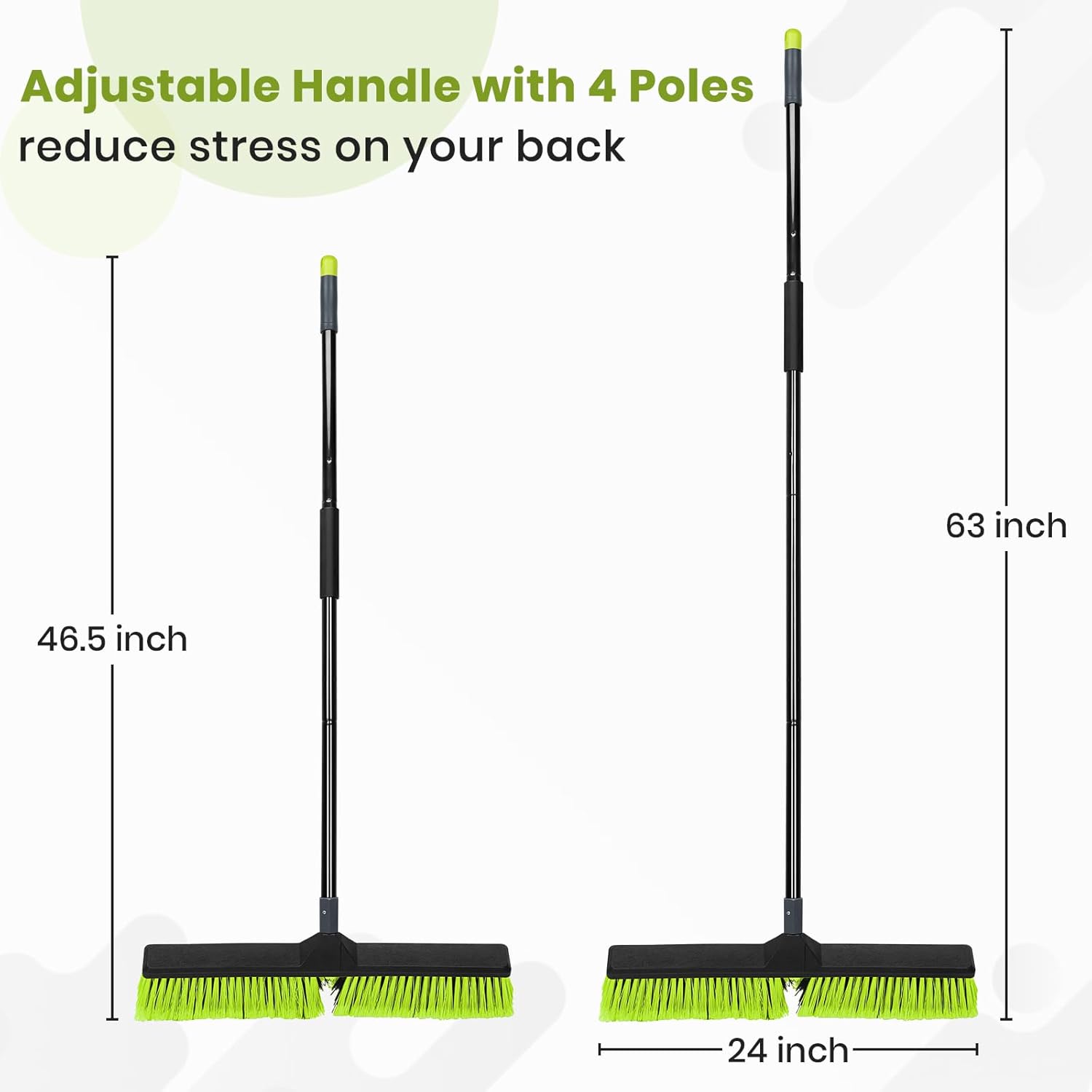 24-Inch Push Broom Outdoor with Stiff Bristle, Heavy Duty Broom Brush with 63” Long Handle for Deck