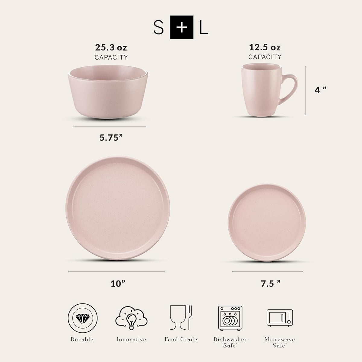 Stone Lain Albie Stoneware 16-Piece Modern Dinnerware Set, Kitchen Plates and Bowls Sets, Dish Set