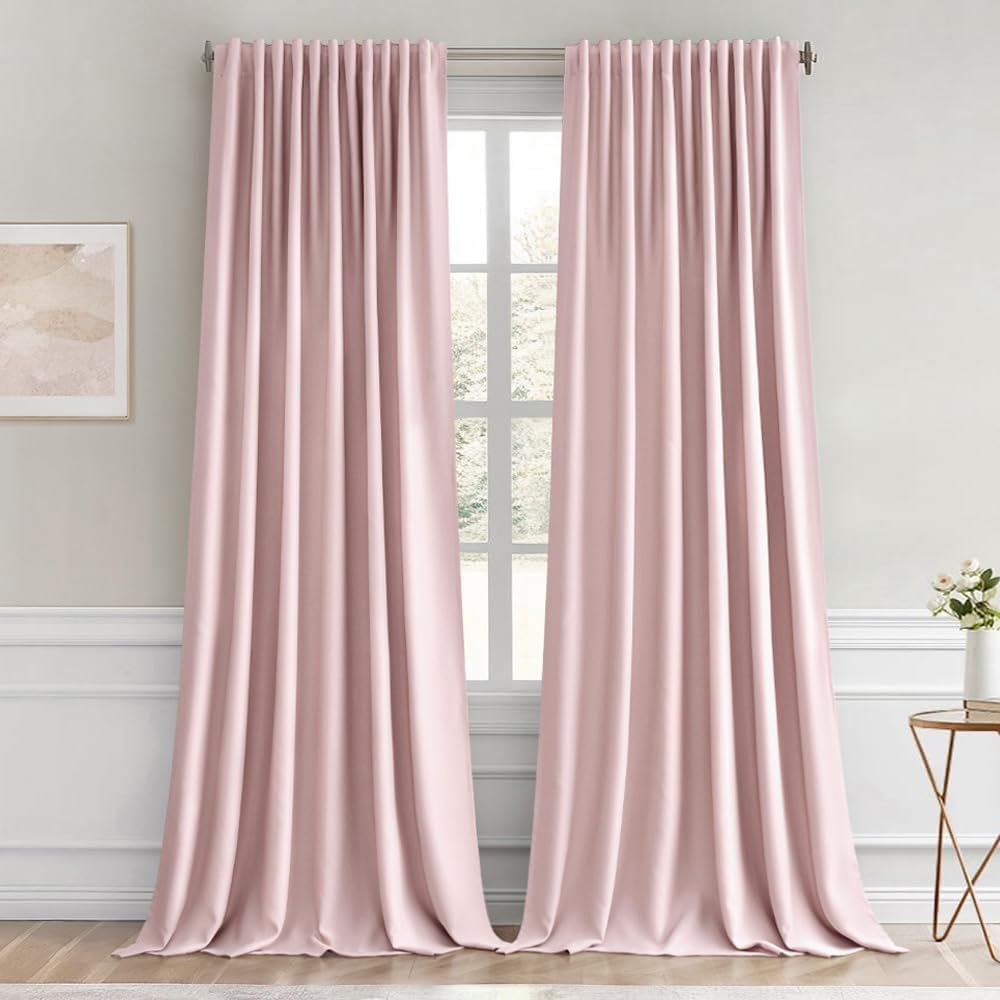 MIULEE Baby Pink Back Tab Blackout Curtains 96 Inch Length 2 Panels Set for Living Room Bedroom