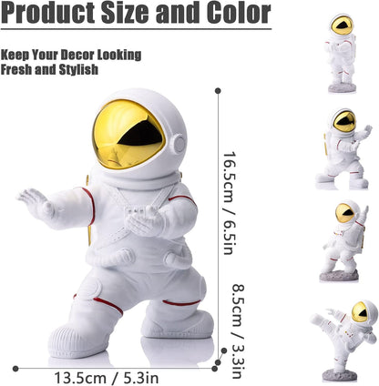 XMGZQ Astronaut Figurine, White and Gold Kung Fu Spaceman Statue, Office and Room Decor for Men